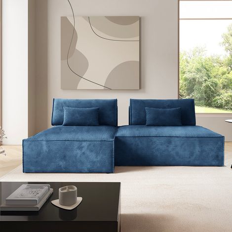 Canapé d'angle réversible modulable et convertible Georgia Bleu foncé (1/5)