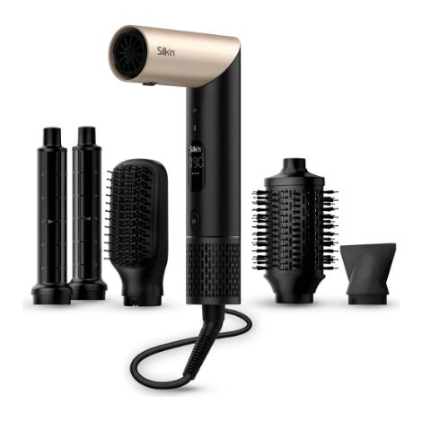Silkn SilkyAir Flex 5-in-1 Air Styler & Hair Dryer with Auto-Wrap Curling Attachment, Paddle Brush, Oval Brush, Concentrator, Diffuser, Storage Case,