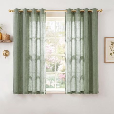 2-teilige grüne Vorhänge in Leinenoptik für Wohn- und Schlafzimmer, 140 x 100 cm (1/5)