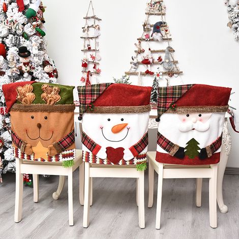 Lot de 3 housses de chaises de Noël, housses de dossier pour chaises de salle à manger, décorations de Noël, housses de dossier pour chaises de salle à manger (1/5)