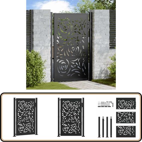 vidaXL Portail de jardin noir 105x155 cm acier conception de flamme (1/5)