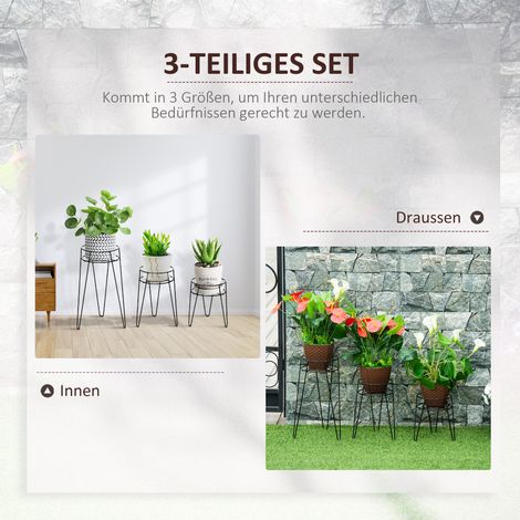 Lot de 3 pieds pour plantes, hauteurs 23,5/30/42 cm, présentoirs à fleurs intérieur/extérieur, supports métalliques pour pots, tabourets végétaux pour salon, jardin, balcon, noir (1/4)
