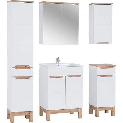 Ensemble complet de salle de bain avec meuble vasque 60 cm + 4 éléments - Cintra White - Livraison gratuite
