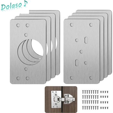 Plaque de réparation de charnière pour meuble en acier inoxydable Lot de 8 plaques avec 48 vis Installation simple et durable (1/5)
