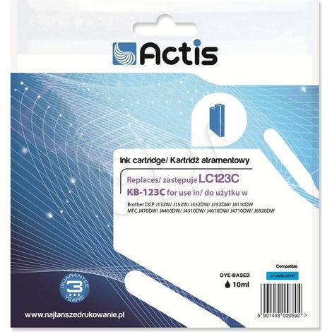 ACTIS KB-123C - Cartucho de tinta para impresoras Brother, repuesto para LC123C/LC121C, azul