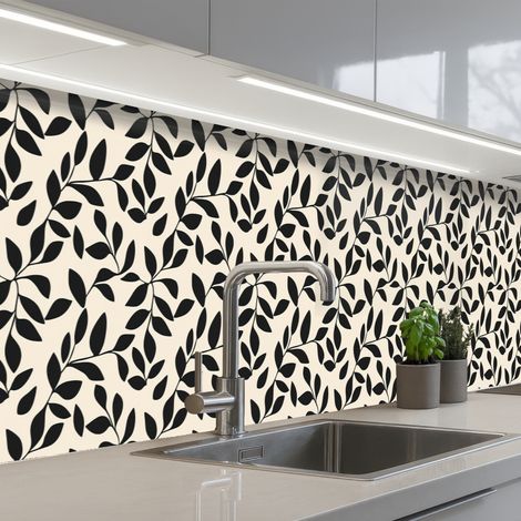 REVETEMENT MURAL DE CUISINE, CRÉDENCE DE CUISINE Elégant - Motif - Noir - Beige 400x80 cm (1/5)