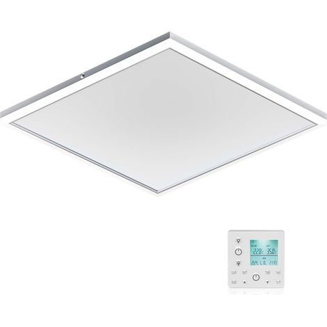 Wiltec – Panneau chauffant infrarouge 370W – Éclairage LED intégré – Thermostat programmable – Efficacité 98% – Montage plafond 655x630x35mm