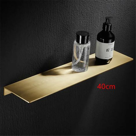 Étagère de salle de bain (40 cm) avec plateau doré brossé, étagère de douche en aluminium, organisateur mural noir pour cuisine, support de rangement. (1/5)