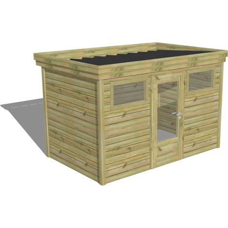 ABRI DE JARDIN bois Pin autoclave 27mm - 3,44x2,14m / 7,4m2 - Bac acier - Abri Français
