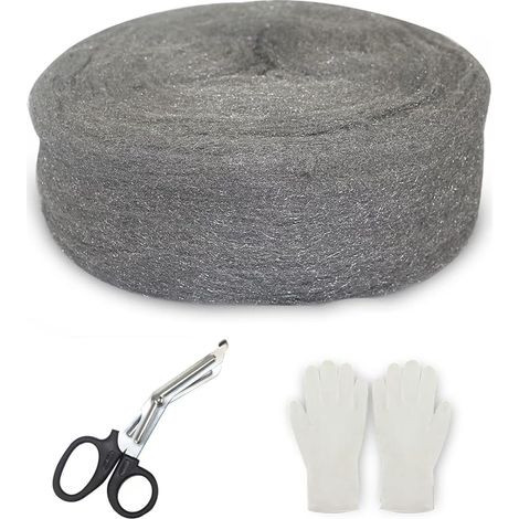 Paille de Fer 10M, Anti Rongeur Laine d'acier 0000 avec Gants, Ciseaux, Laine d'Acier Extra Fine pour Nettoyage Polissage Entretien et Finition du Bois, Verre (1/5)