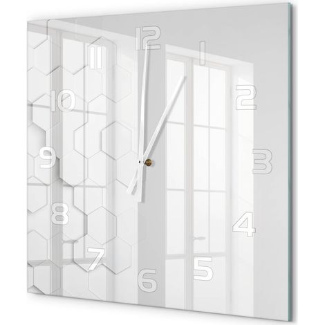 Grande Horloge Murale Carrée Objet Décoratif en Verre Silencieuse pour Salon Arrière-plan hexagonal 60x60 cm