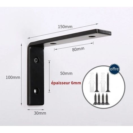 Support noir，tablette metal en forme de L à 90 degrés (6mm d'épaisseur， 100x150x30cm) (1/5)