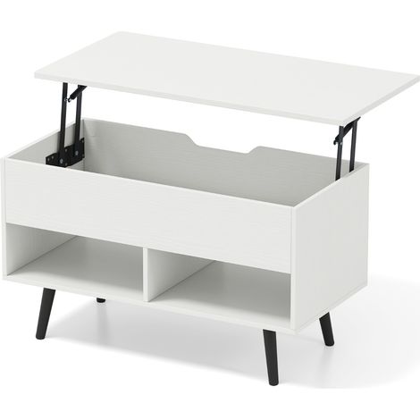 Tavolino da caffè moderno con scomparto nascosto e 2 scaffali aperti, Tavolino per soggiorno in legno Bianco (1/4)