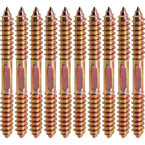 10 Pièces M8x80mm Vis à Double Extrémité, Tête Double Extrémité Bois à Bois, Boulons Filet Autotaraudeur, pour Fixation de Meubles, Connecteur de Travail, Zinc Coloré (1/5)