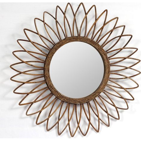 miroir décoratif en rotin naturel style bohème mural - rotin naturel marron chaleureux (1/5)