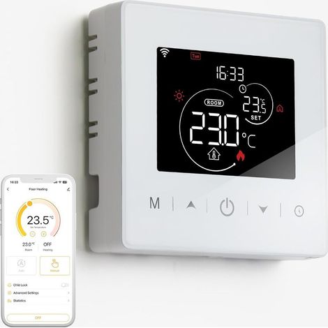 CYRILL – Termostato connesso WiFi per caldaia a gas – 7 modalità programmabili – Compatibile con Alexa e Google Home – Installazione a parete senza cablaggio (1/5)