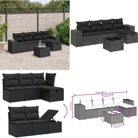 6-tlg. Garten-Sofagarnitur mit Kissen Schwarz Poly Rattan - Gartenmöbel Set - PE-Rattan Gartenmöbel - Outdoor Lounge Set - Esstisch Set - Balkonmöbel - Home & Living (1/5)