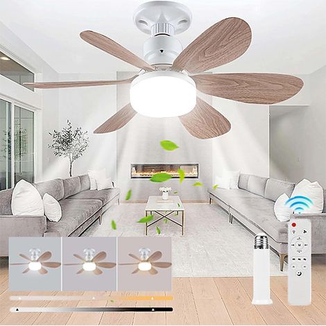 Ventilateur de plafond avec lumière et télécommande, 52 cm, 40 W, LED 3 couleurs, E27, avec base et rallonge, 6 pales, 3 vitesses (1/5)