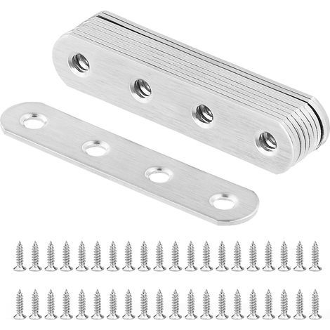 10 Pièces 77x16x2mm Pattes D'assemblage, Supports de Fixation Droits Plats Plaques dassemblage Métalliques en acier inoxydable avec 40 vis de fixation, Plaque de Réparation Meubles (1/5)