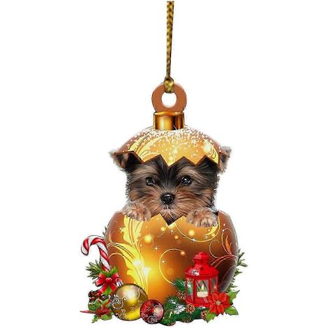 Boule de Noël WJTG avec chapeau de Noël, gnome de Noël en bois, chien de Noël, pendentif pour sapin de Noël, décoration de Noël (1/2)