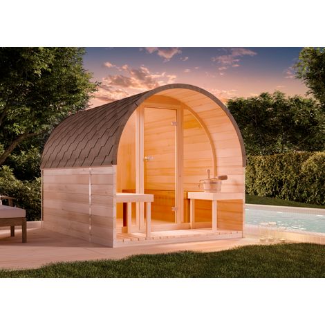 FinnTherm Fasssauna ScandiPod Premium Fasssauna 2 Sitzbänke aus Holz, Sauna mit 42 mm Wandstärke, Außensauna mit Montagematerial (1/5)