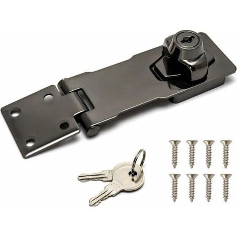 Vol de sécurité, 4"/10cm, dispositif de verrouillage avec clé et vis pour serrure de porte porte d'entrée, porte de garage, noir (1/3)