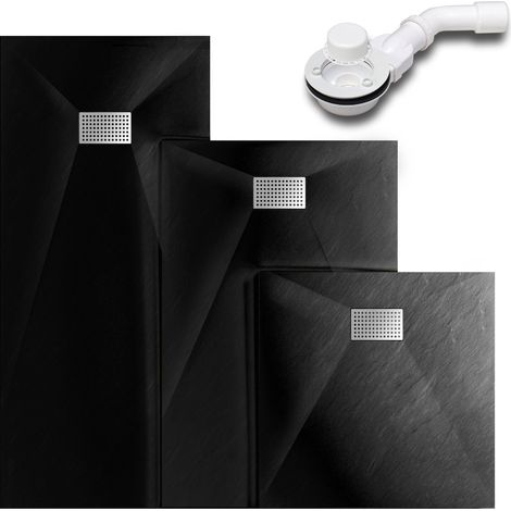 SMC Duschwanne Duschtasse Superflach Duschtasse inkl. Edelstahl Abdeckung und Ablaufgarnitur, schwarz, 140x80 cm (1/4)