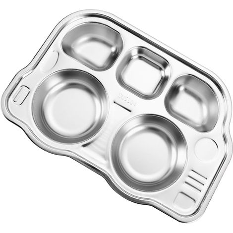 Plateau compartimenté en acier inoxydable de qualité alimentaire, résistant aux chocs, avec motifs amusants et ludiques, idéal pour la maternelle ou les camionnettes. (1/5)