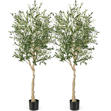 COSTWAY Juego de 2 Árboles de Olivo Artificial, 182 cm Plantas Artificiales Decorativas de Olivo de Imitación en Maceta, Plantas Naturales Interior, Árbol de Seda de Olivo para Oficina Casa (1/5)