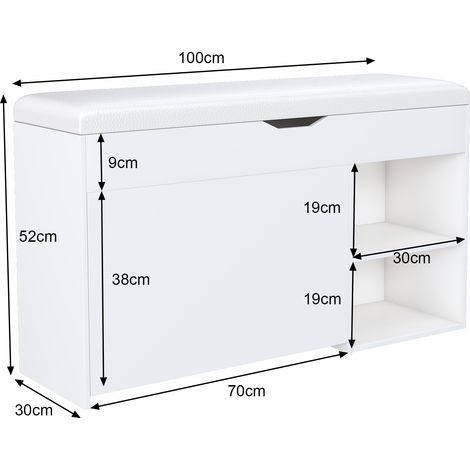 Banc à chaussures autoportant design minimaliste W100xD30xH52cm. Compartiment de rangement caché,adapté entrée et salon,couleur blanche.