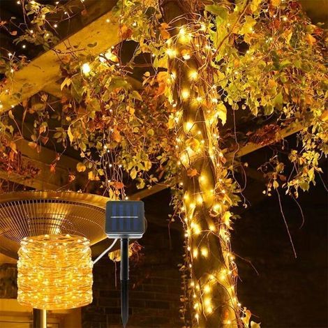 Lot de 2 guirlandes solaires 24 mètres – 240 micro LED blanc chaud – 8 modes d'animation – IP44 étanche pour extérieur (1/5)