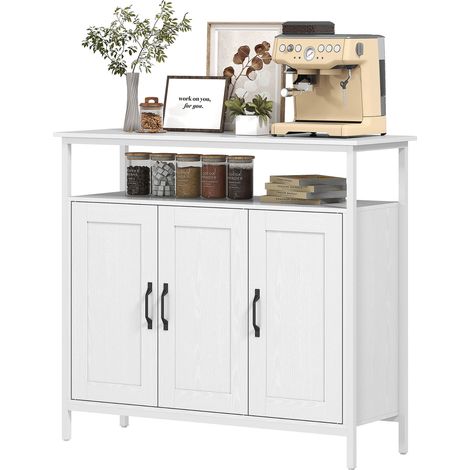 Buffet de style industriel pour salon avec 3 portes, compartiment ouvert et étagères réglables pour salle à manger, 100 x 35 x 88 cm, blanc (1/5)