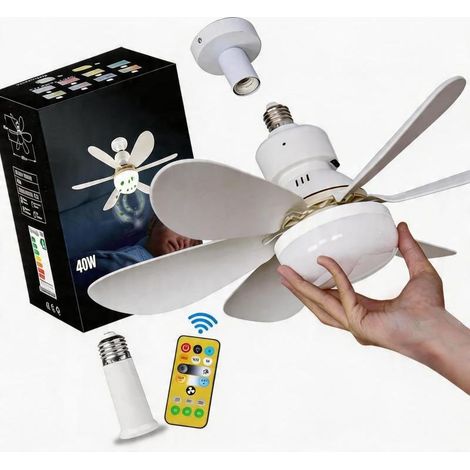 Beyamis Ventilatore a soffitto con illuminazione a LED 40W, silenzioso, telecomando, compatibile con E26/E27, bianco, camera da letto/soggiorno (1/5)
