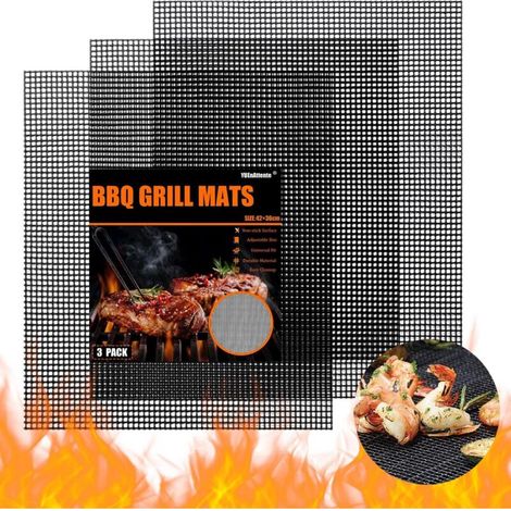 Tappetino per barbecue tagliabile in 3 pezzi, 42x36 cm, tappetini riutilizzabili e antiaderenti per barbecue elettrici, a gas e a carbone (1/4)