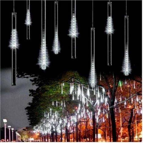 YMYNY Guirlandes lumineuses de Noël extérieures à LED effet pluie étoile filante blanc froid -