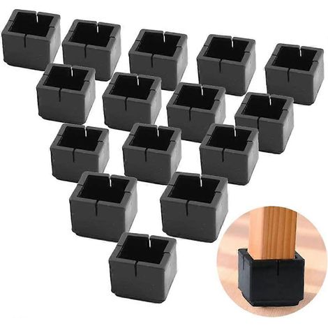 24 protections carrées en PVC pour pieds de chaise et de table, embouts carrés noirs. (1/5)