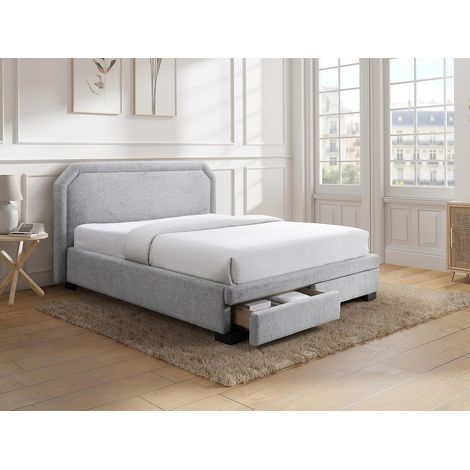 Lit avec tiroirs 140 x 190 cm - Tissu - Gris clair - INASTO (1/4)
