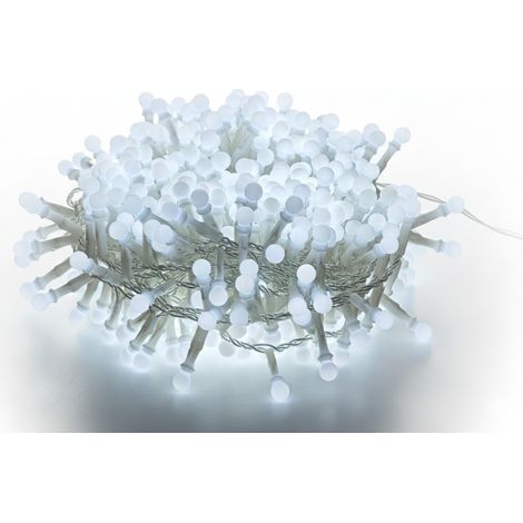 Catena Luminosa 500 palline LED Bianco FREDDO per Interno ed Esterno Luci Natalizie IP44 Interno Esterno con 8 Effetti Luce cavo trasparentelunghe mt 12,5
