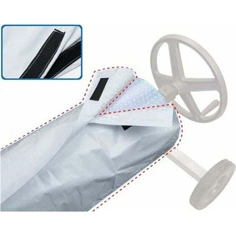 Bâche enroulable pour piscine extérieure – Couverture imperméable anti-UV, résistante au vent et à la pluie, protection contre la poussière et les débris – 490 × 96 cm – Gris (1/5)