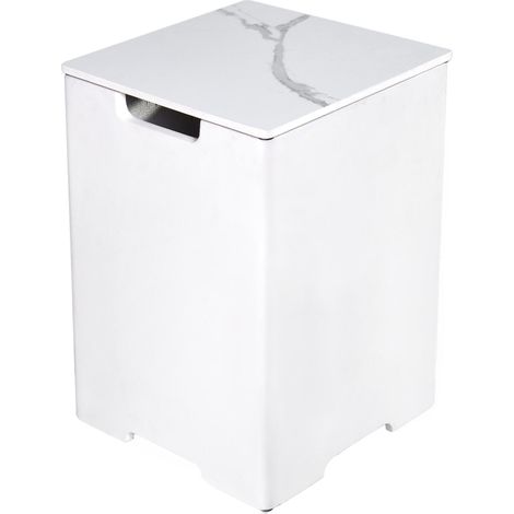 Cache bouteille de gaz en porcelaine marbrée – Base GFRC blanc – Dimensions 40,3 x 40,3 x 63,2 cm – Haut amovible – Elementi