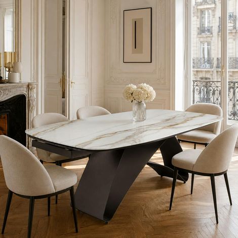 Table extensible céramique effet marbre Calacatta 200-280 cm LORA (1/5)