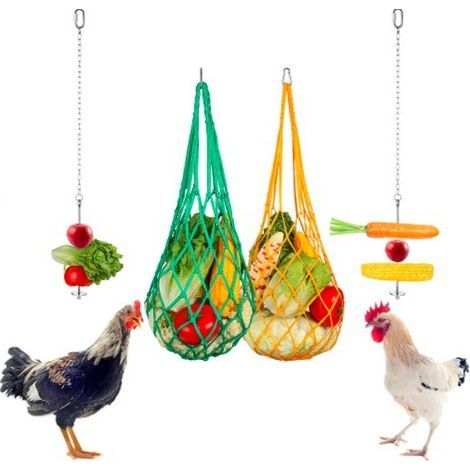 Lot de 4 Poulet Sac de Maille d'alimentation, Sac de Maille d'alimentation de Poulet, Sac en Filet Mangeoire Suspendue, Brochette Nourriture Perroquet en Acier Inoxydable, pour Poules, Oiseaux (1/5)