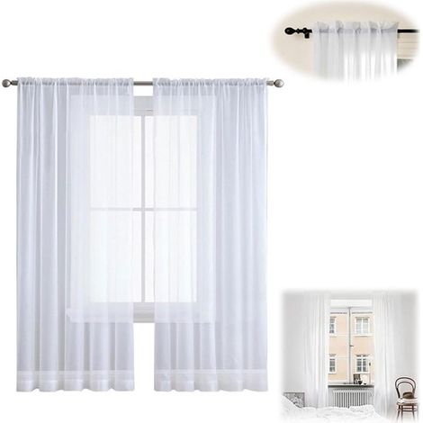 Rideaux voilages blancs – Lot de 2 – 106 x 213 cm – Finition passe-tringle – Filtrant la lumière – Pour décoration intérieure (1/5)