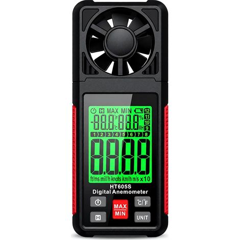 Digitales Anemometer HABOTEST HT605S, Beaufort-Skala 0-12, hintergrundbeleuchtetes LCD-Display, misst Windgeschwindigkeit, Temperatur und Luftfeuchtigkeit, für Segeln, Surfen und Drohnen