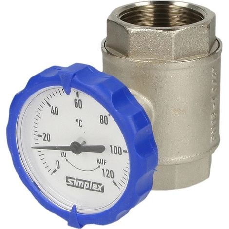 Flamco Rubinetto a sfera con maniglia termometro, blu DN32 G1 1/4i PN16 MS vern., F10151