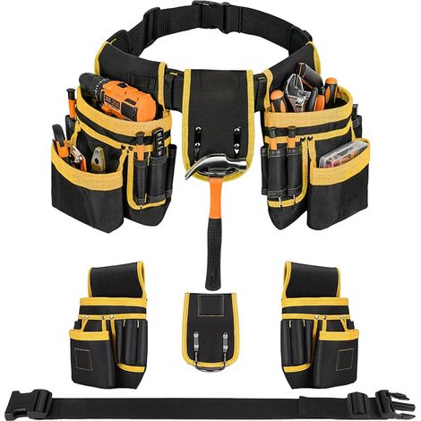 Ceinture Porte Outils Bricolage avec 26 Poches et 1 Anneau Marteau Magnétique Ceinture à Outils Homme Réglables et Amovibles pour électricien Construction Menuisiers Charpentier Plombiers (1/5)