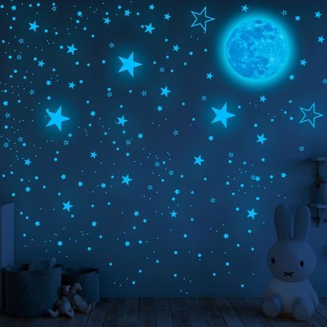 1 set di stelle fosforescenti, luna e stelle luminose, adesivi murali, stelle fluorescenti per bambini, ideali per la cameretta di neonati, bambine e bambini, decorazione per il soffitto. (1/5)
