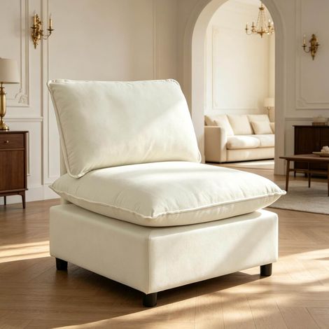 Sillón 1 plaza crema, asiento amplio, cojines gruesos, 74 x 85 x 78 cm HAVRYA (1/5)