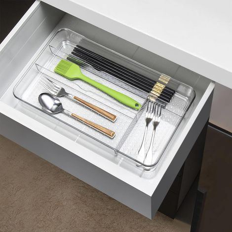 Plateau à couverts, organisateur de tiroirs antidérapants pour ranger et organiser les ustensiles dans la cuisine, plateau cosmétiques coiffeuse, rangement maquillage - (1/5)