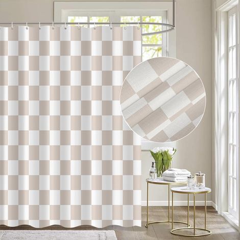 Rideau de Douche Style Carreaux - Imperméable & Résistant aux Moisissures - 180x180 cm (12 Crochets Inclus) - pour Séparer Douche et Baignoire (1/5)